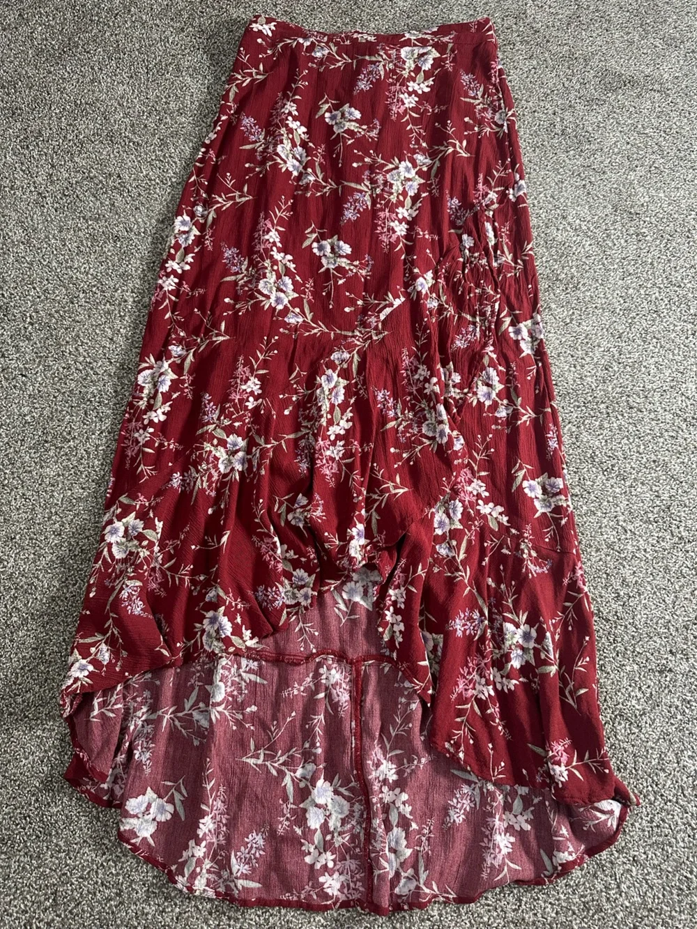 American Eagle Outfitters Red Floral High-Low Skirt